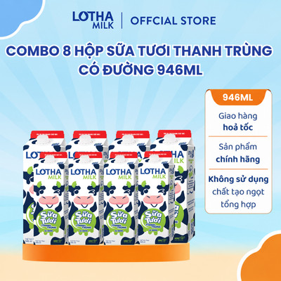 Combo 8 Sữa Tươi Thanh Trùng Lothamilk Hộp 946ml