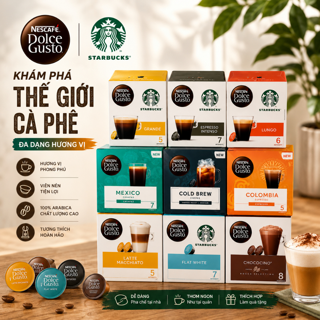 Cà Phê Viên Nén Dolce Gusto, Viên Nén Cafe Dùng Cho Máy Viên Nén Dolce Gusto, Hộp 16 Viên, Bephan