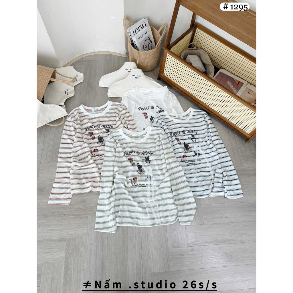 Áo Phông Giấy Kẻ Puppy Kitty 1295