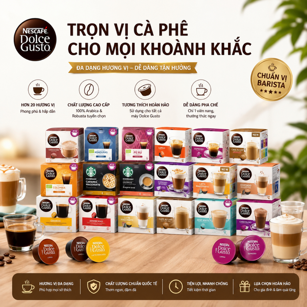 Cà Phê Viên Nén Nescafe Dolce Gusto, Viên Nén Cafe Dolce Gusto, Dolce Gusto Capsule, Hàng Chính Hãng
