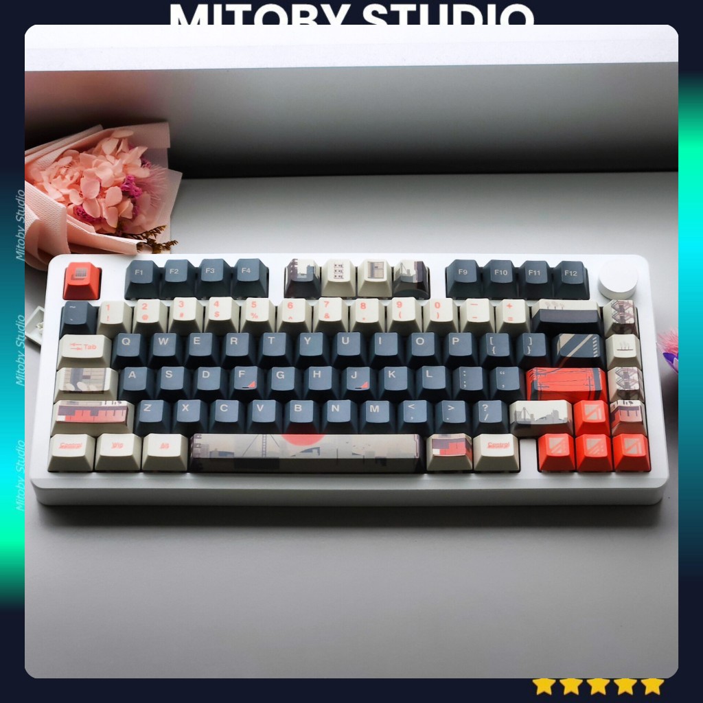 Keycap PBT Cherry Profile City Shadow Đen Xám - Keycap Bàn Phím Cơ 60 65 75 TKL Dyesub Mitoby