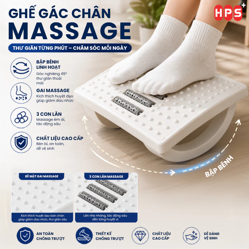 Ghế gác chân massage HPS Ghế kê chân Công Thái Học cho dân văn phòng, sinh viên, Ghế gaming mát xa thư giãn, giảm stress