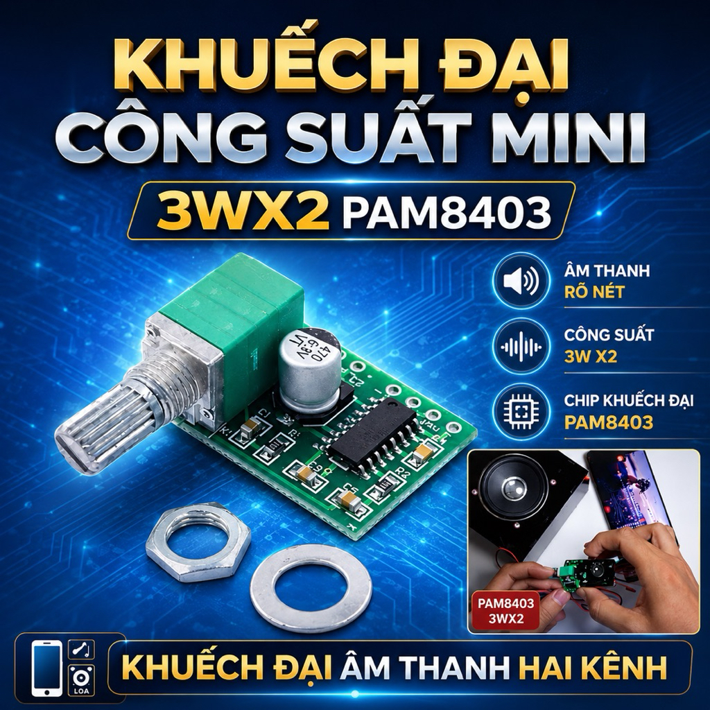 【FREESHIP】Combo 2 Mạch Khuếch Đại Âm Thanh PAM8403 3W x2 Mini 5V Có Chiết Áp - Amply Stereo 2 Kênh D