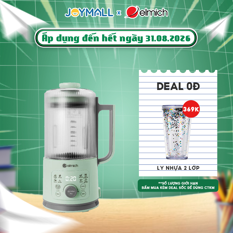 Máy làm sữa hạt Elmich CBE-8720, dung tích 800ml, cối thủy tinh, công suất xay 300W và nấu 500W