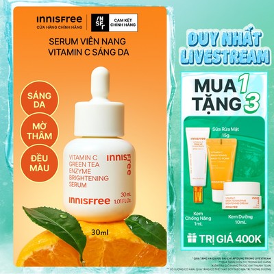 INNISFREE x Serum Vitamin C sáng da, mờ thâm mụn INNISFREE Green Tea Enzyme Brightening Serum 30ml