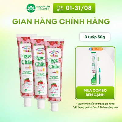 Combo 3 tuýp Kem đánh răng dược liệu Ngọc Châu trẻ em hương dâu 2-6 tuổi