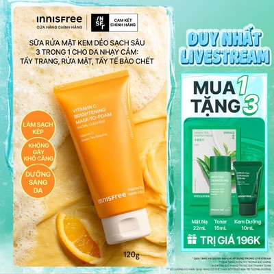 INNISFREE x Sữa rửa mặt kem dẻo sạch sâu sáng da dịu nhẹ INNISFREE Vitamin C Brightening Mask-To-Foam Facial Cleanser