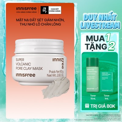 INNISFREE x Siêu mặt nạ đất sét tro núi lửa giảm nhờn, thu nhỏ lỗ chân lông INNISFREE Super Volcanic Pore Clay Mask 80G