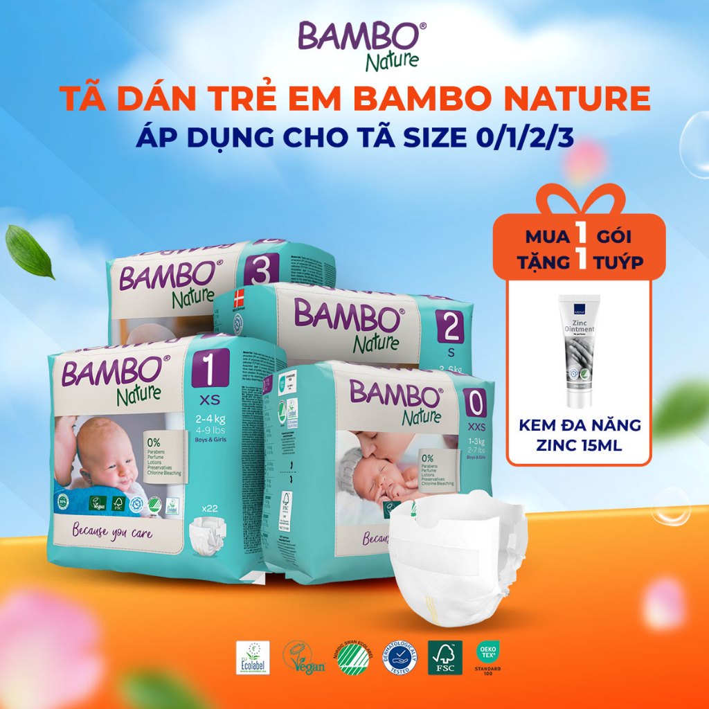 Tã Dán Trẻ Em Cao Cấp Thuần Chay Bambo Nature - Nhập Khẩu Từ Đan Mạch - An Toàn Cho Bé Yêu