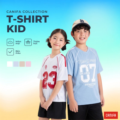 Áo phông unisex trẻ em oversize CANIFA phom thoải mái tính năng Wicking tăng khả năng hút ẩm và thoát mồ hôi 3TS26C001