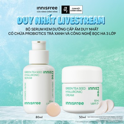 INNISFREE X Bộ đôi Serum Trà Xanh cấp ẩm sâu, phục hồi da với Probiotics 80mL và Kem dưỡng ẩm trà xanh 50ml