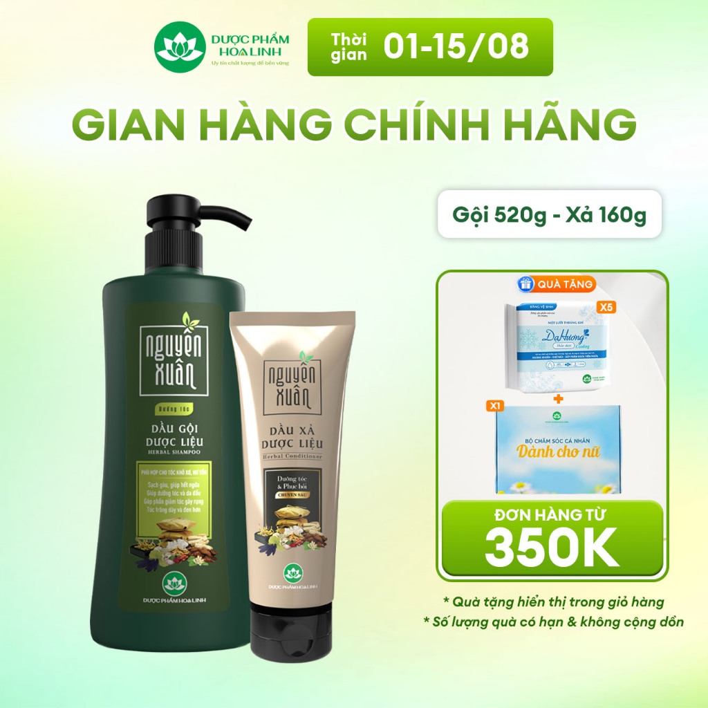 Bộ Dầu gội 450ml/ 470g và Dầu xả 160g Nguyên Xuân xanh dưỡng tóc - Dành cho tóc khô xơ, hư tổn