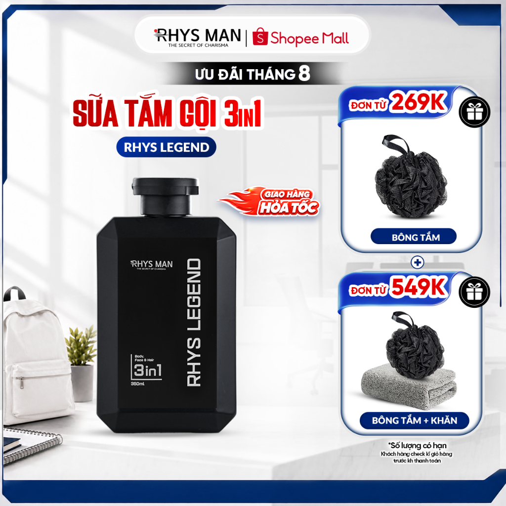 Sữa tắm gội nam 3in1 Rhys Man hương nước hoa Rhys Legend 350ml