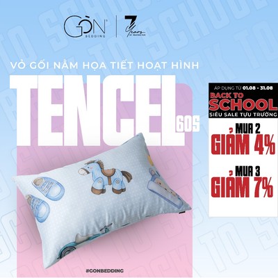 [Nhiều mẫu] 01 Vỏ Gối Nằm Họa Tiết Hoạt Hình Gòn Bedding Lụa Tencel 60s 50x70 cm
