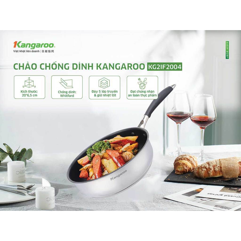 [LIVE] Chảo inox 20cm chống dính sâu lòng đáy từ Kangaroo KG2IF2004