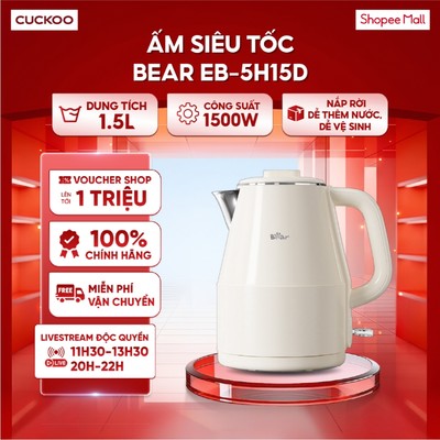 Ấm siêu tốc Bear 1.5L EB-5H15D - Công suất 1500W - Nắp rời – dễ thêm nước, dễ vệ sinh