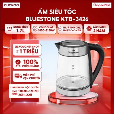 Ấm siêu tốc BlueStone KTB-3426 1.7L - Công suất 1800-2150W - Thuỷ tinh chiu nhiệt cao cấp - BH 2 năm