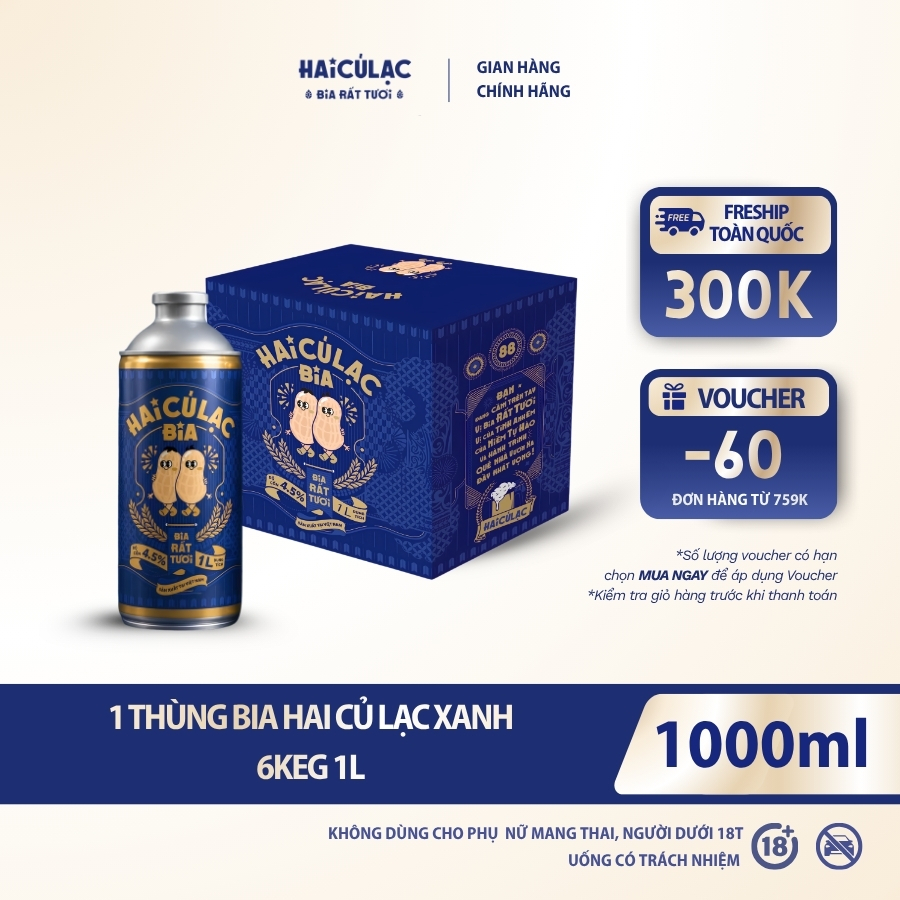 [BIA TƯƠI] HAI CỦ LẠC - BIA RẤT TƯƠI KEG 1L - COMBO 6 KEG | LIGHT LAGER 4.5%