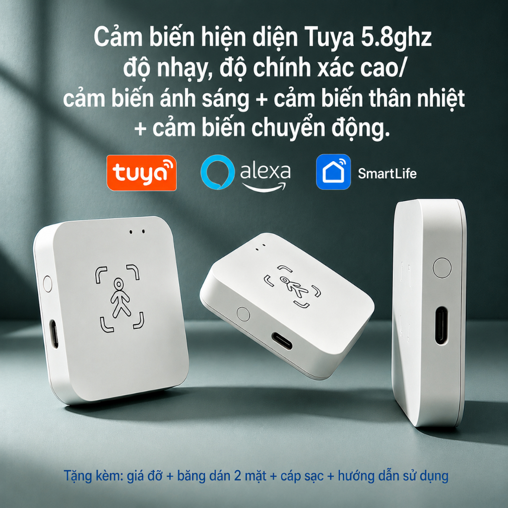 Cảm Biến Hiện Diện Tuya Radar Mmwave 5.8GHz Smartlife Có Cảm Biến Ánh Sáng Nhận Diện Tĩnh Lặng Bản W