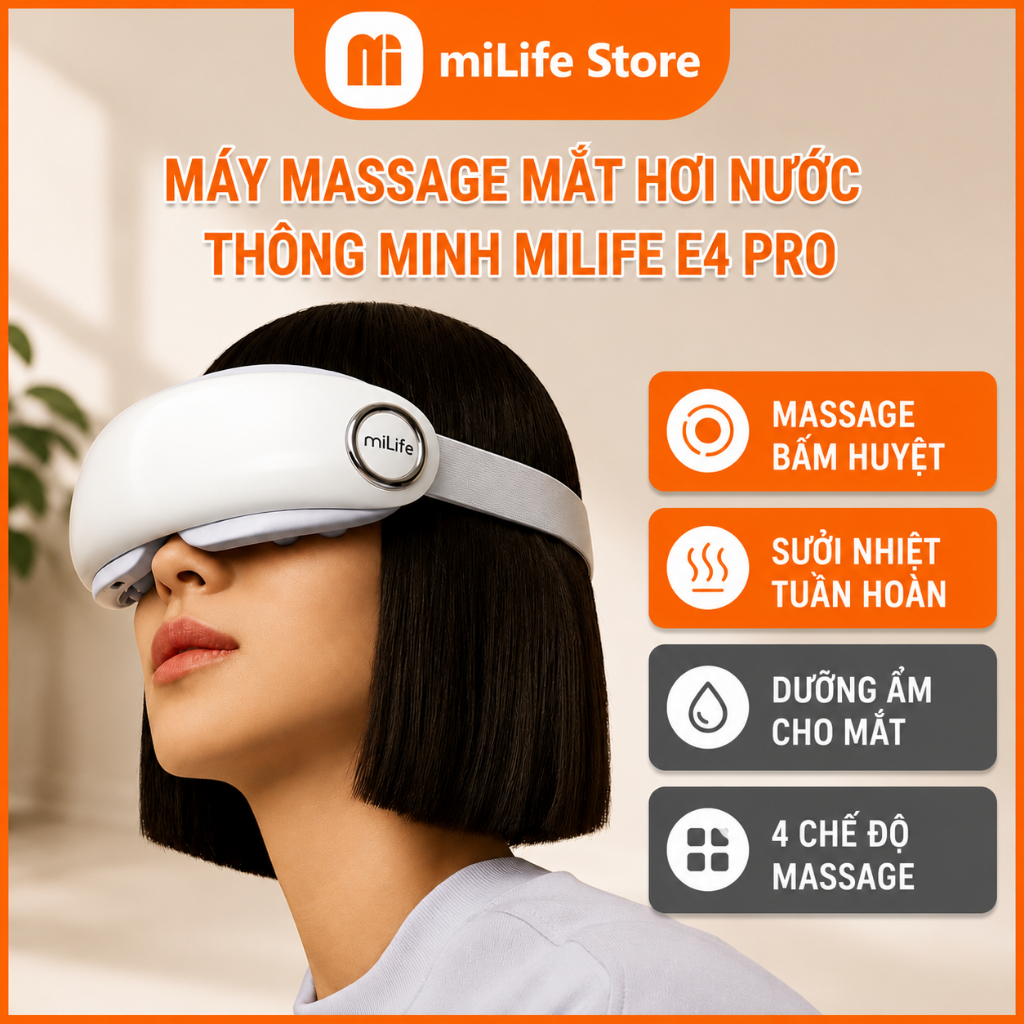 Máy massage mắt bấm huyệt miLife E4 Pro , 4 chế độ massage