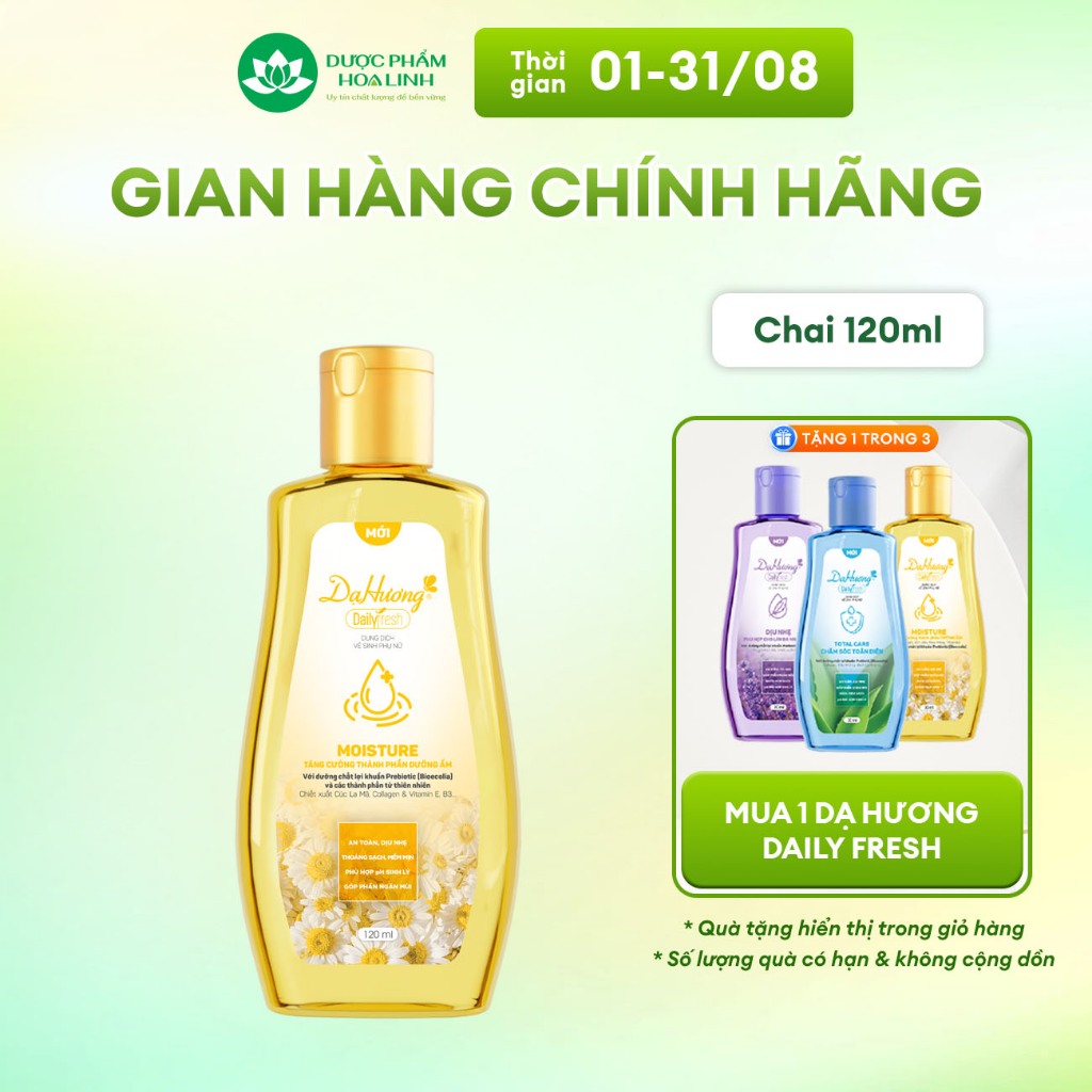 Dung dịch vệ sinh Dạ hương Daily Fresh Moisture - Tăng cường thành phần DƯỠNG ẨM 120ml