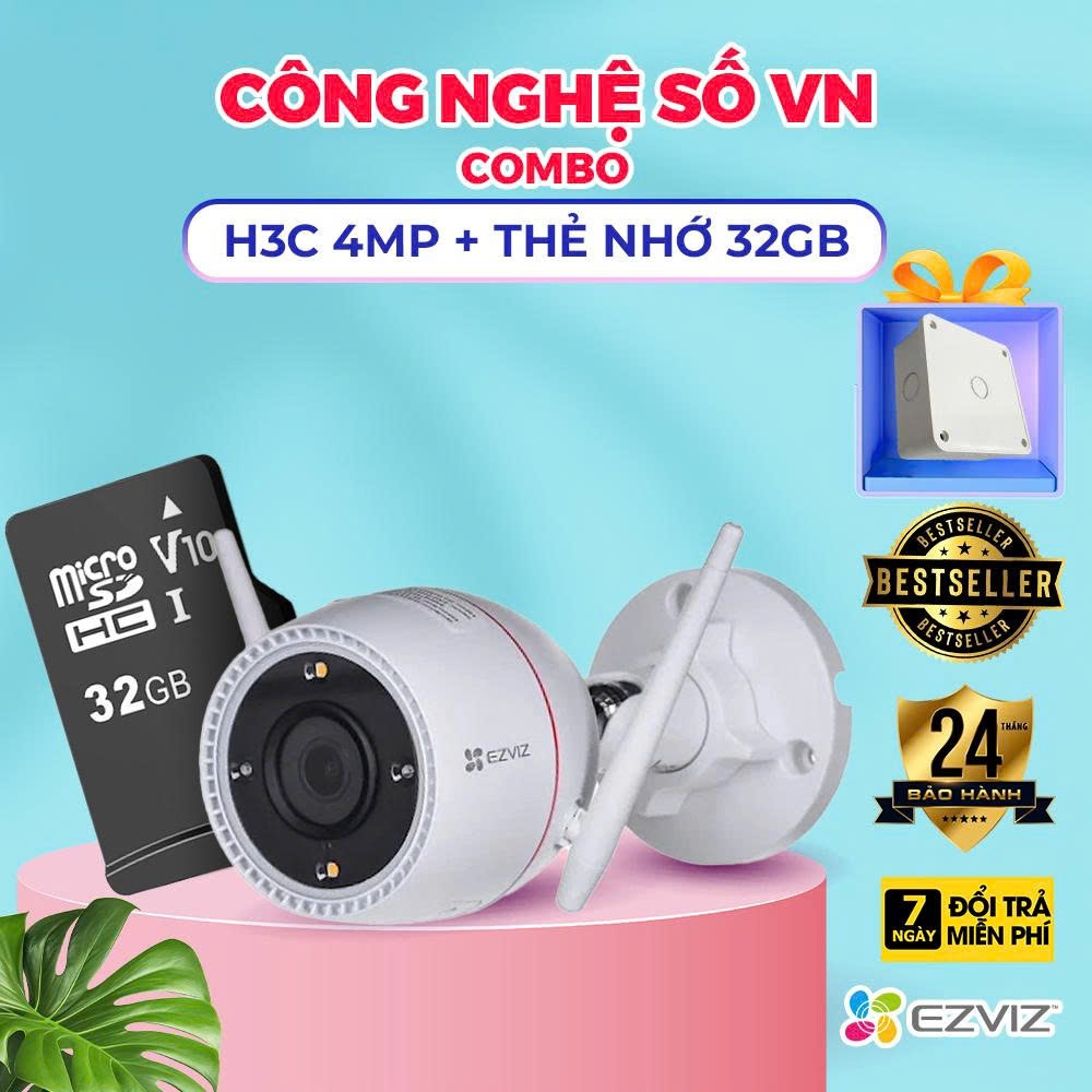 [COMBO] Camera WiFi thông minh ngoài trời 4MP EZVIZ H3C 2K+ + THẺ NHỚ 32GB