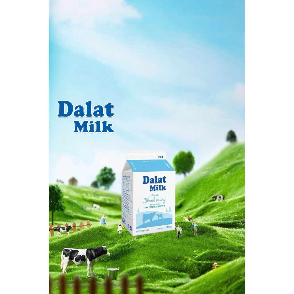 [Có sẵn ]LỐC SỮA TƯƠI THANH TRÙNG DALAT MILK NGUYÊN CHẤT HỘP 180ml  Thơm ngon, nguyên chất