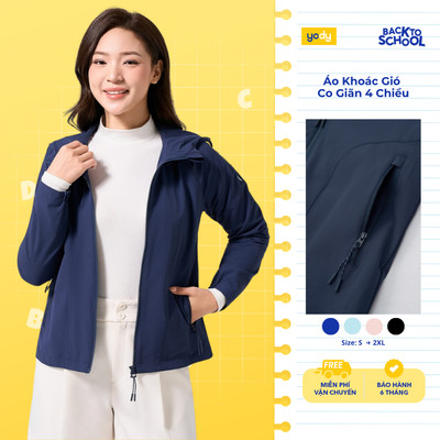 Áo khoác gió nữ 2 lớp YODY trượt nước siêu co giãn 4 chiều thoải mái, vải mềm mại WCWC25F045-AKN7010