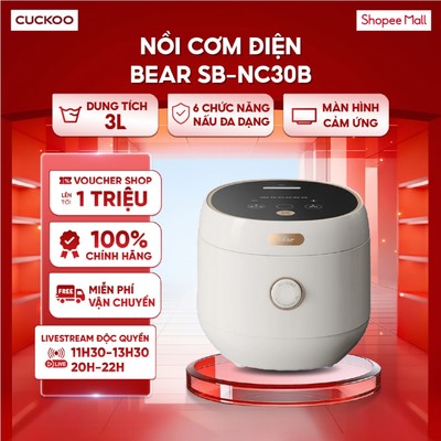 Nồi cơm điện 3L Bear SB-NC30B - Trang bị 6 chức năng nấu đa dạng - Màn hình cảm ứng, điều khiển dễ dàng