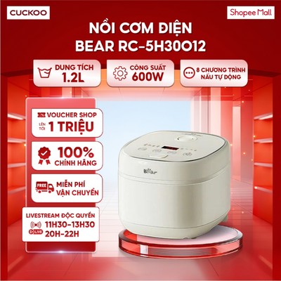 Nồi cơm điện Bear 1.2L RC-5H30O12 - Công suất 600W - 8 chương trình nấu tự động - Cảm biến NTC kép + Gia nhiệt 3D