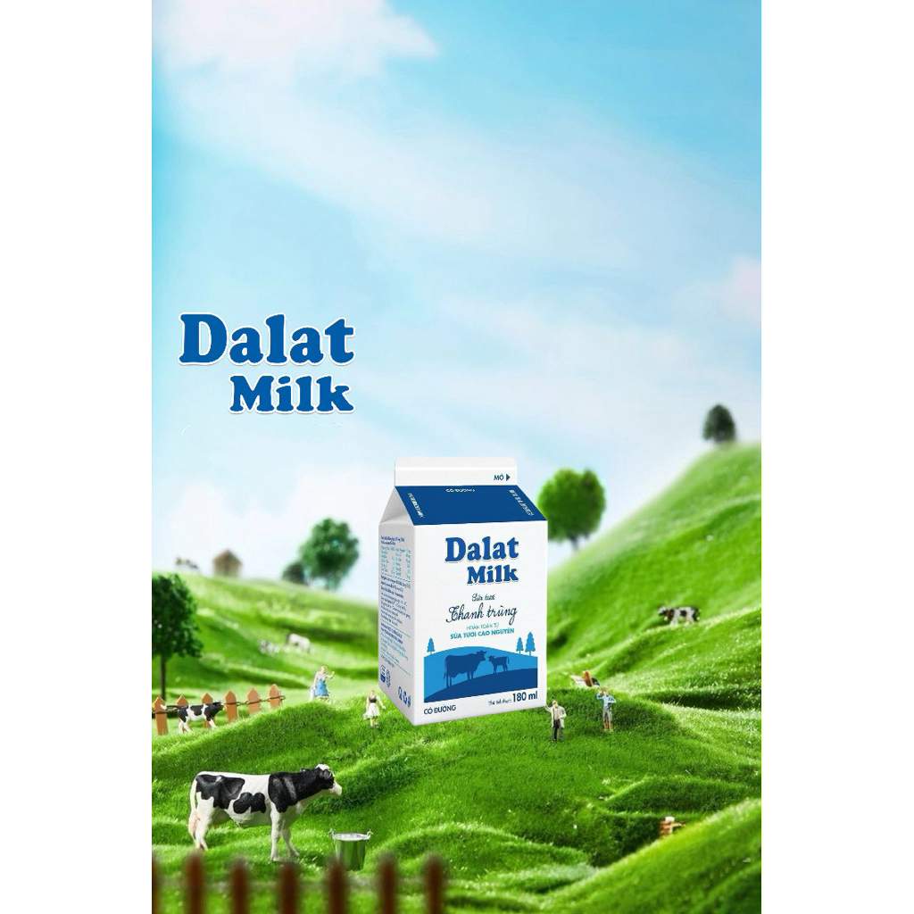 [Có sẵn] LỐC SỮA TƯƠI THANH TRÙNG DALAT MILK ÍT ĐƯỜNG HỘP 180ml  Thơm ngon, nguyên chất