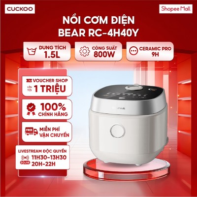 Nồi cơm điện Bear 1.5L RC-4H40Y - 800W - Ceramic Pro 9H - 8 chế độ nấu - Van giữ áp suất độc quyền - Nấu nhanh 22 phút
