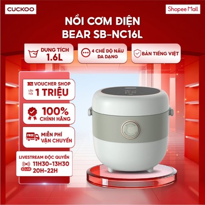 Nồi cơm điện Bear 1.6L SB-NC16L – Bản Tiếng Việt-4 chế độ nấu đa dạng (DUNG TÍCH NỒI-1.6L KHÔNG PHẢI DUNG TÍCH LÒNG NỒI)