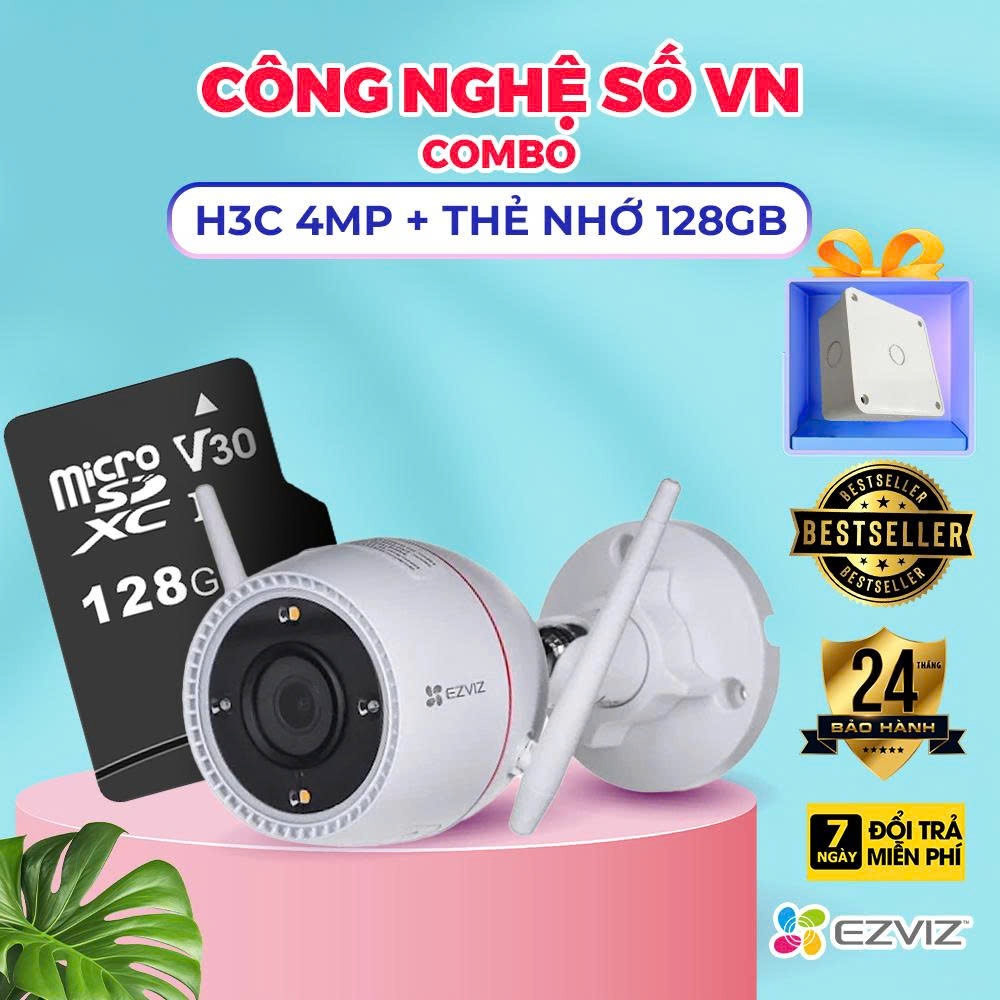 [COMBO] Camera Wifi EZVIZ H3C 2K+, Độ Phân Giải 4MP + THẺ NHỚ 128GB, Có Màu Ban Đêm