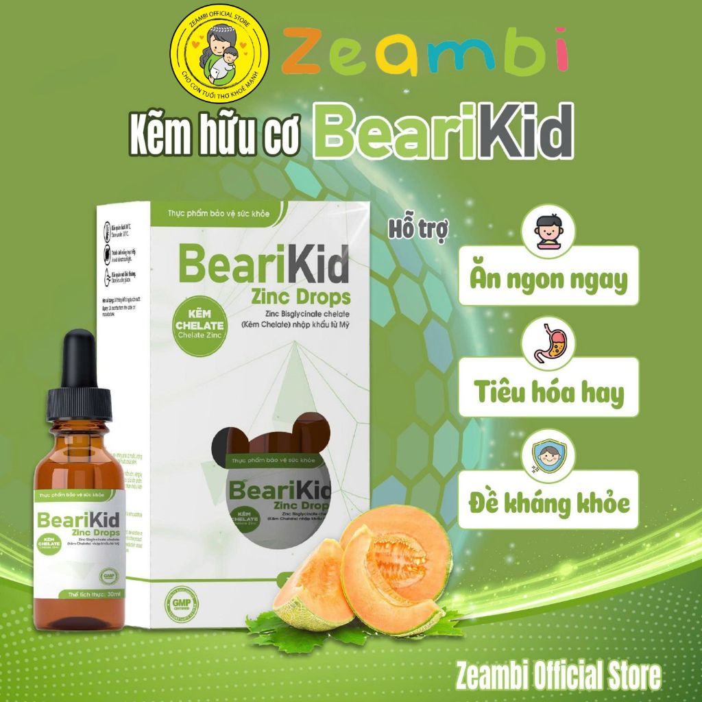 Kẽm Bearikid Zinc Drops, Kẽm Zeambi Hữu Cơ, Kẽm Cho Bé Dạng Nhỏ Giọt 30ml