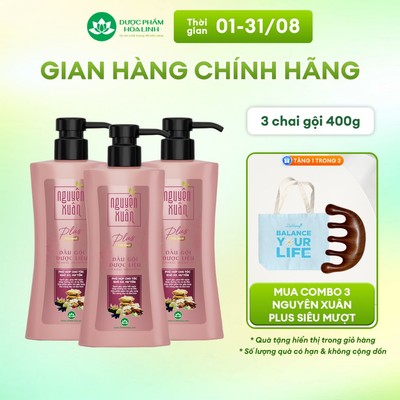{Mới} Combo 3 chai Dầu gội Dược liệu Nguyên Xuân Plus Siêu mượt 400g - Dành cho tóc khô xơ, hư tổn