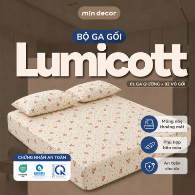 Bộ Ga Vỏ Gối 3 Món Mịn Decor Lumicott, Bộ Vỏ Ga Gối Thấm Hút Mồ Hôi, Thoáng Khí