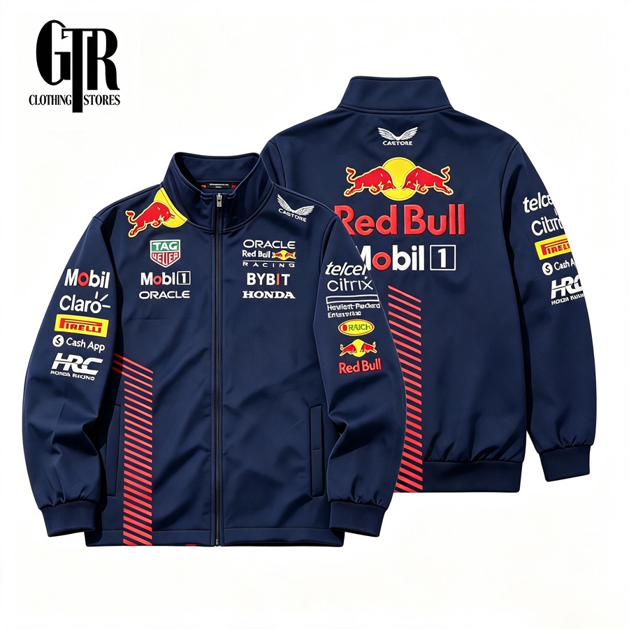 【Local Brand】Áo Khoác Cardigan Thêu Redbull F1 Unisex Áo Khoác Ngoài Thể Thao Kẻ Sọc Thời Trang With