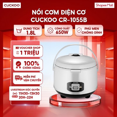 Nồi Cơm Điện Cơ Cuckoo CR-1055B 1.8L - Lòng nồi hợp kim nhôm phủ chống dính, 2 mâm nhiệt - Công suất 650W - Dễ vệ sinh