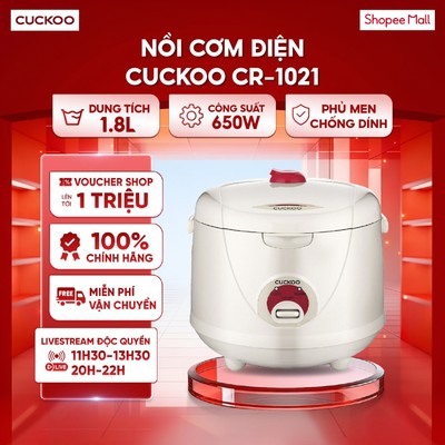 Nồi cơm điện Cuckoo Chống dính CR-1021 dung tích 1,8L - Chống trầy Công suất 650W - Bảo hành 12 Tháng - Thiết kế đẹp