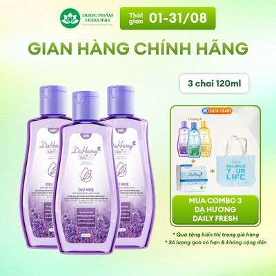 Combo 3 chai dung dịch vệ sinh Dạ Hương Daily Fresh Dịu nhẹ 120ml - Phù hợp cho DA NHẠY CẢM
