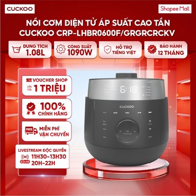 Nồi cơm điện tử áp suất cao tần Cuckoo CRP-LHBR0600F/GRGRCRCKV 1.08L - 1090W - Hỗ trợ tiếng Việt - BH 12 Tháng
