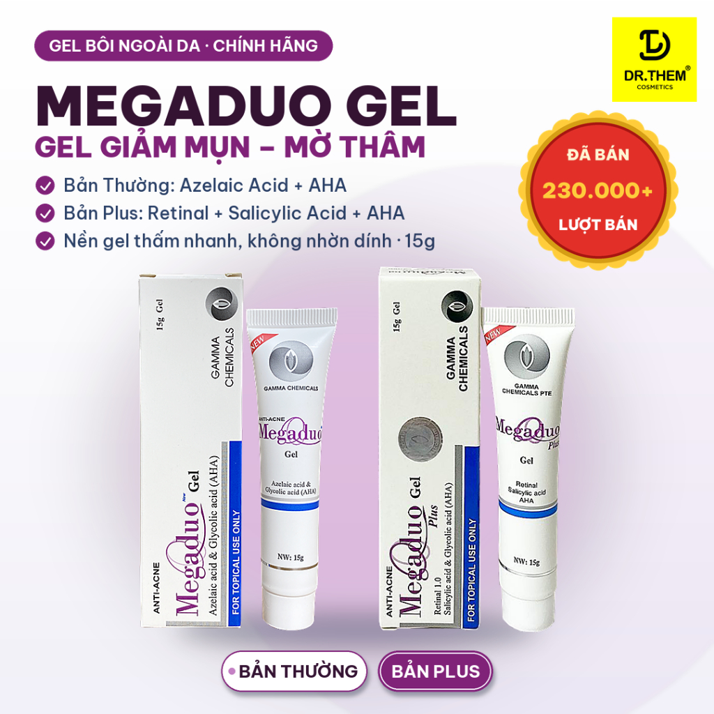 Megaduo Gel/Plus Gamma 15g-30g, Gel Giảm Mụn Ẩn, Thâm, Đầu Đen Cho Da Dầu Mụn - Dr Thêm