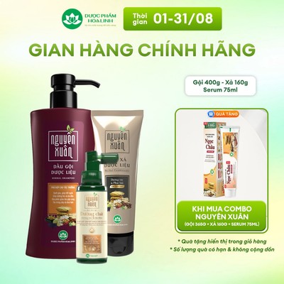 Combo Dầu gội Nguyên Xuân nâu 365g KM 35g+ Dầu xả Nguyên Xuân 160g + Serum Nguyên Xuân 75ml KM 15ml
