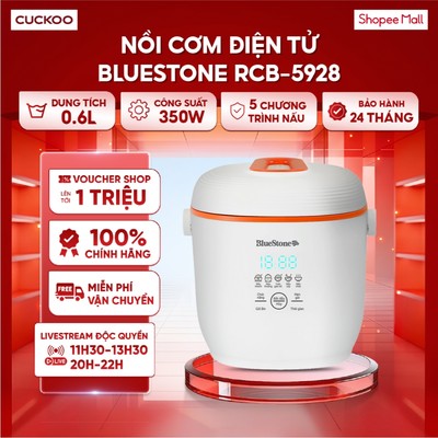 Nồi cơm điện tử BlueStone RCB-5928 0.6 Lít 350W - 5 chương trình nấu - Bh 24 Tháng