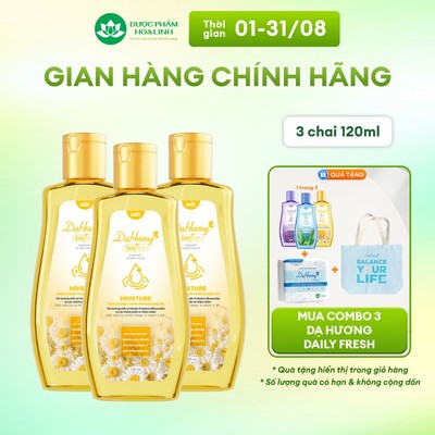 Combo 3 chai dung dịch vệ sinh Dạ Hương Daily Fresh Moisture 120ml - Tăng cường thành phần DƯỠNG ẨM