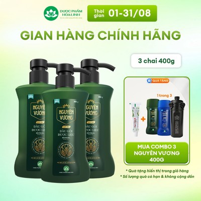 Combo 3 chai Dầu gội dược liệu Nguyên Vương lịch lãm dành cho nam chai 365g KM 35g - Dành cho tóc nam khô xơ, hư tổn