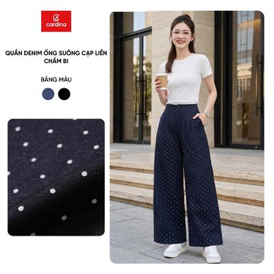 Quần jean nữ CARDINA chất liệu denim dáng suông cạp liền chấm bi 6QJT12