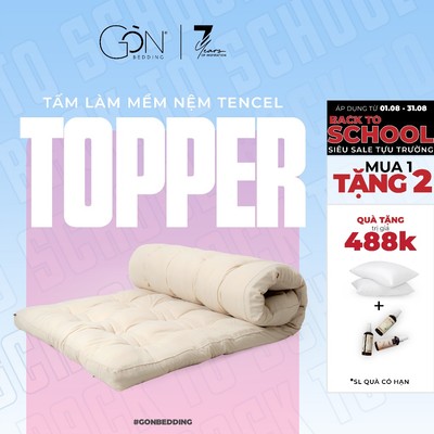 Nệm Topper Gòn Lông Vũ Cao Cấp Hai Mặt Lụa Tencel Gòn Bedding Nhiều Kích Thước (Êm Ái, Dễ Vệ Sinh)