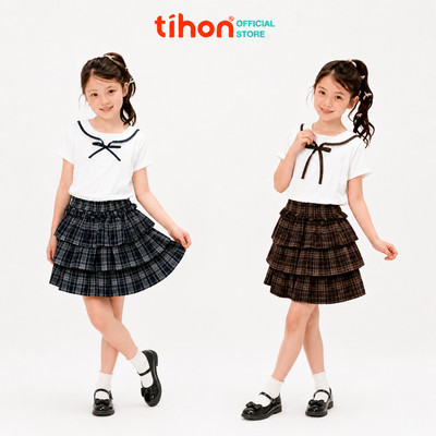 Set Váy Bé Gái TIHON cao cấp đồ đi học cho bé set áo kèm chân váy thoáng mát thoải mái SET0744320